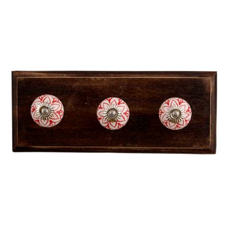 Red Lotus Ceramic Wooden Hooks
